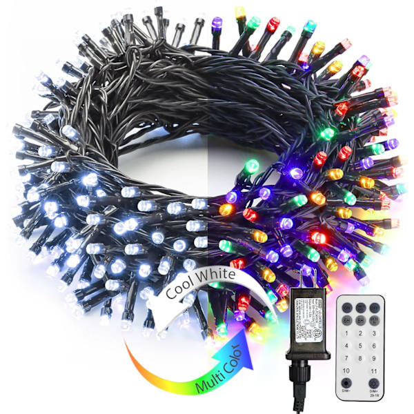 Julbelysning, 20 meter 200 LED Färgväxlande Trädbelysning 11-Funktioner Cool White & Multicolor 200 LED