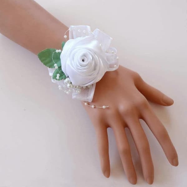Handledsblomma Brud Stretch Armband Bröllop Bal Handblomma - Vit