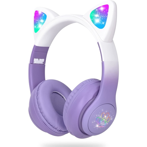 SENCU Trådlösa hörlurar Barn, Cat Ear LED Light Up Foldable Kids Blu gradient purple