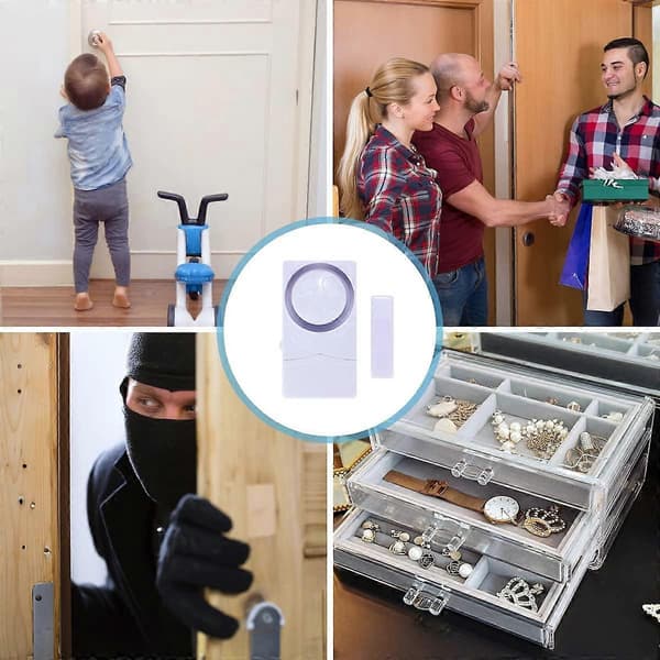 2-pack Fönsterdörrlarm, 110dB Trådlös Magnetisk Stöldskyddssensor