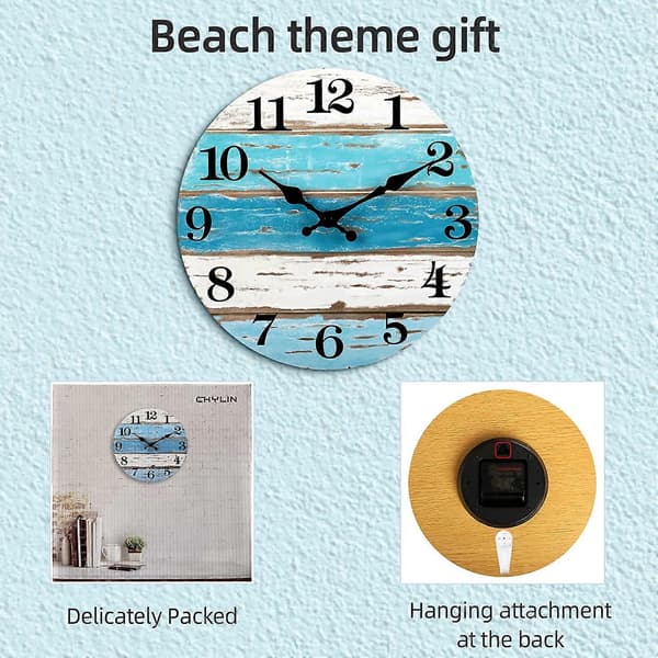 Väggklocka - Blå med strandtema, batteridriven, tyst (25 cm)