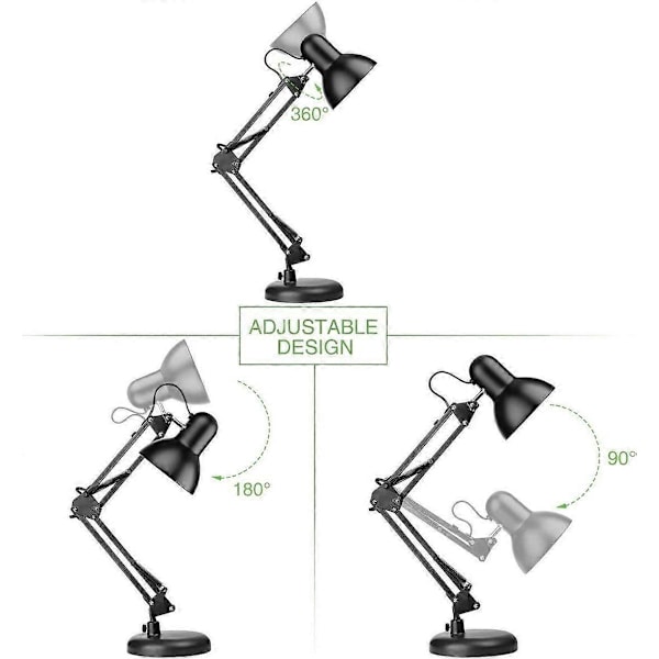 Skrivbordslampa, Svängarmslampa, E27 Skrivbordslampa med Klämma, Skrivbordslampa för Kontor, Läsning, Hantverk