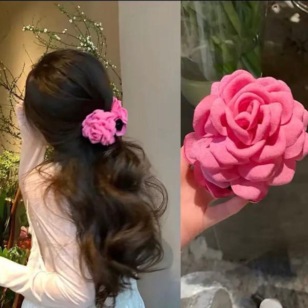 Stora Hårclips med Rosblommor, Blommiga Hårclips, Barrettes, Klämmor, Håruppsättningar, Chignon, Hårfäste, Tillbehör för Kvinnor och Flickor rose