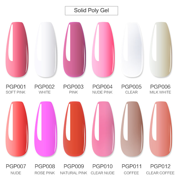 Poly Gel Nagelsats - Gel-förlängningsnagelsats Startpaket PGP006