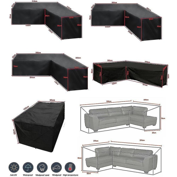 Hörnsoffaöverdrag Vattentätt Trädgårdsmöbelset Överdrag Utomhus 320*320*80cm