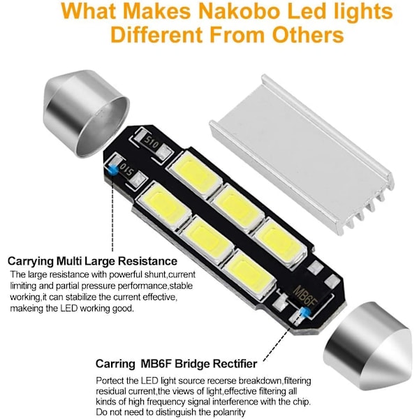 Autobulbs Festoon C5W LED-lampor 39mm 6000K Xenon Vitljus 6-S STYLE1