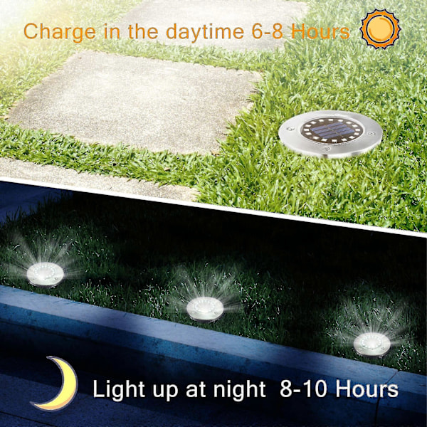 16 LED Solarlampor Utomhus - 8 Stycken Solar Spotlight Trädgård Vattentät Stolplampa För Gångväg Stig Uteplats Underjordisk Gård Infälld Gräsmatta