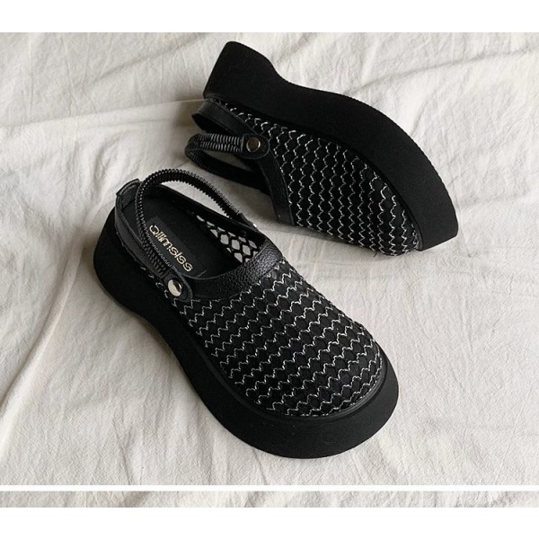 Klassiska Träskor Ny Design Balett Mesh Klackar Tjock Bottens Tofflor Mjuka och Bekväma Sandaler Black 36