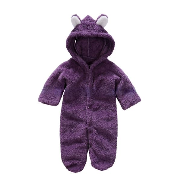 Nyfödda Bebis-Rompers Höst Vinter Varma Fleece Bebis Pojkar Kostym Lila 9-12M