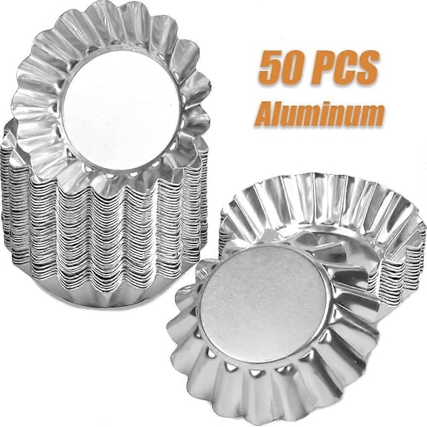 50 Stycken Muffinplåt i Aluminium, Äggtarteform, Folieform för Flan, Återanvändbar