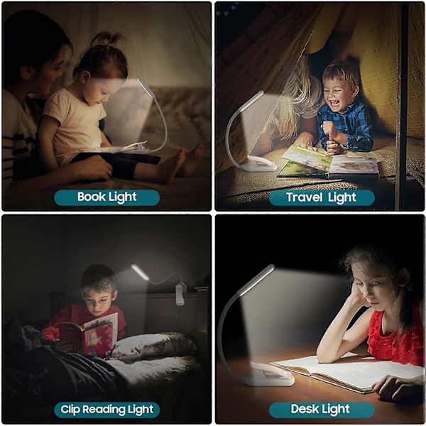 LED Läslampa, Uppladdningsbar Läslampa med 3 Ljusstyrkelägen (Kallvitt/Varmgult), Dimbar Läslampa för Bok i Sängen, Bokklämma L
