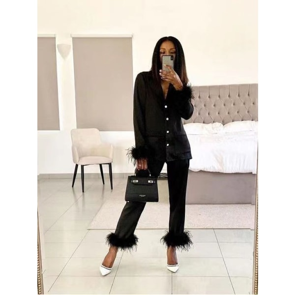 Feather Blazer Set I Vit Pyjamas svart M