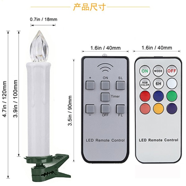 10x julljusljus fjärrkontroll elektronisk stavvax Halloween Warm up light+7 key White 10pcs