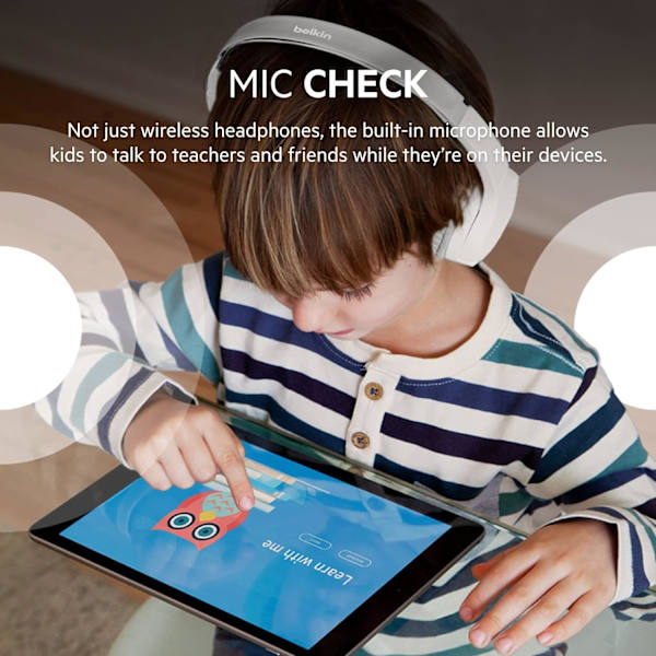 Mini Trådlösa Hörlurar för Barn med Inbyggd Mikrofon, On Ear Headset White