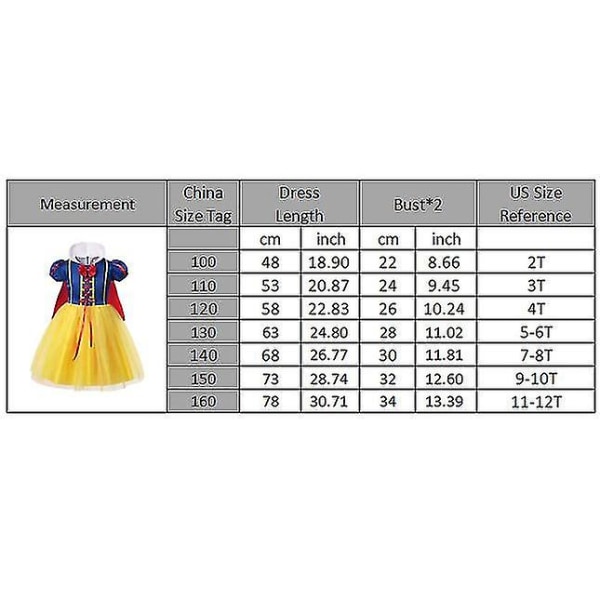 Flickans Snövit Dräkt Barn Julparty Prinsessa Kostym 7-8T 10