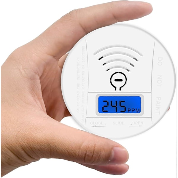Trådlös Mini Kolmonoxidvarnare, CO-larm Batteridriven med LCD Digital Display och Ljudlarm, (Vit)