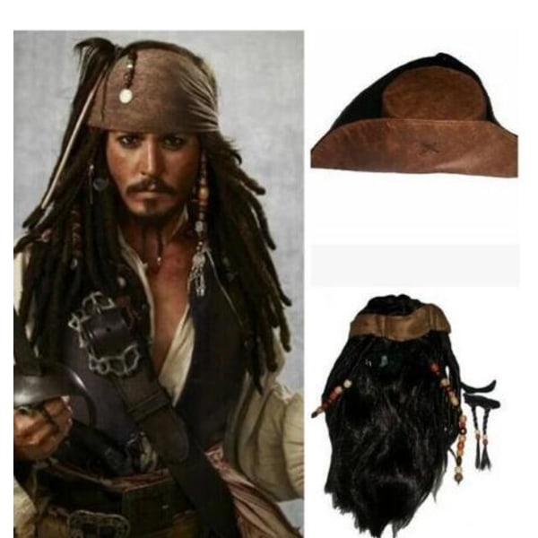 Pirates Cosplay kostym Jack Sparrow Cosplay komplett set Costume Club Halloween Party Show Outfit Peruk Hatt och skägg