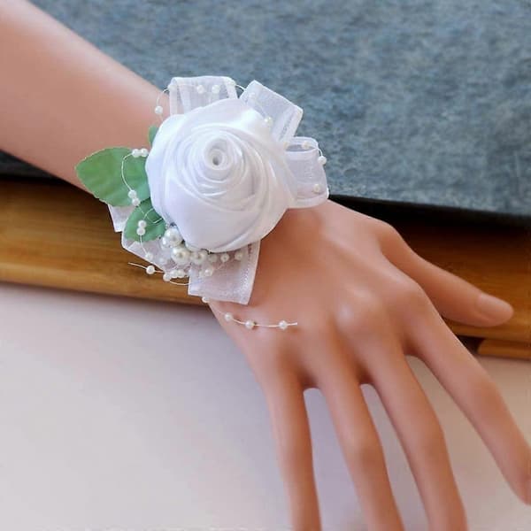 Handledsblomma Brud Stretch Armband Bröllop Bal Handblomma - Vit