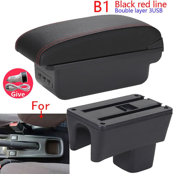 Armstödslåda för Suzuki Swift, för Suzuki Swift 2005-2023 B1 Black red 3USB