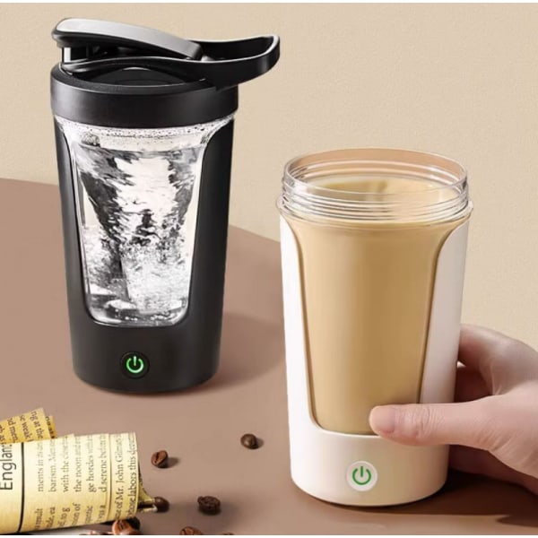 450ML Självrörande Mugg Kaffekopp, Bärbar Isolerad Kopp med Grepphandtag Batteridriven Automatisk Blandningskopp för Hem Kontor Resa Kaffe Mjölk White