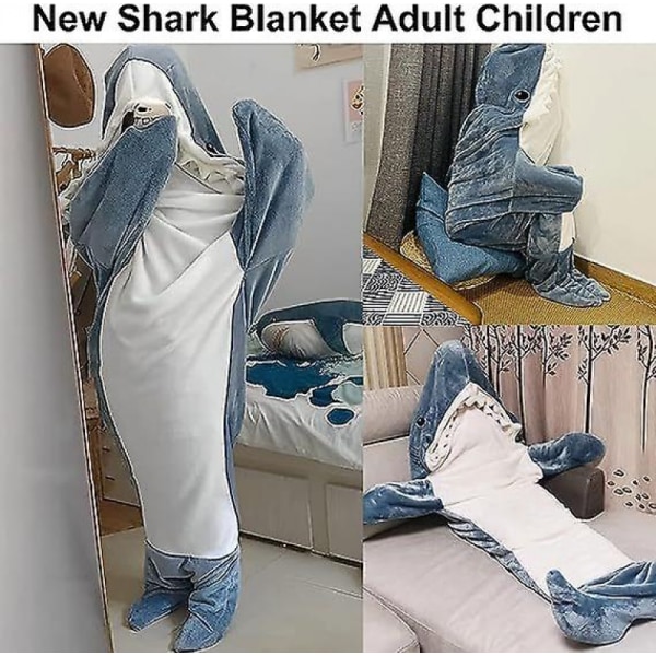 Hajtäcke för Vuxna - Bärbar Hajtäcke Super Mjukt Mysigt Flanell H blue 140cm