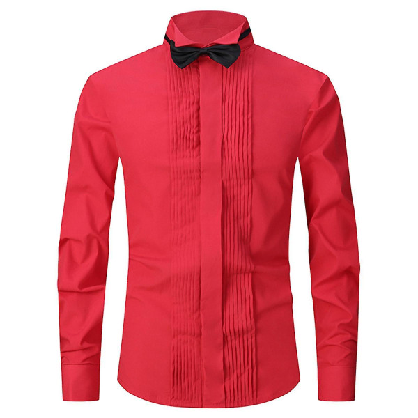Klänningskjorta Man Smokingkrage Groomsman's Dress Brudgum Bröllopskjorta L Red