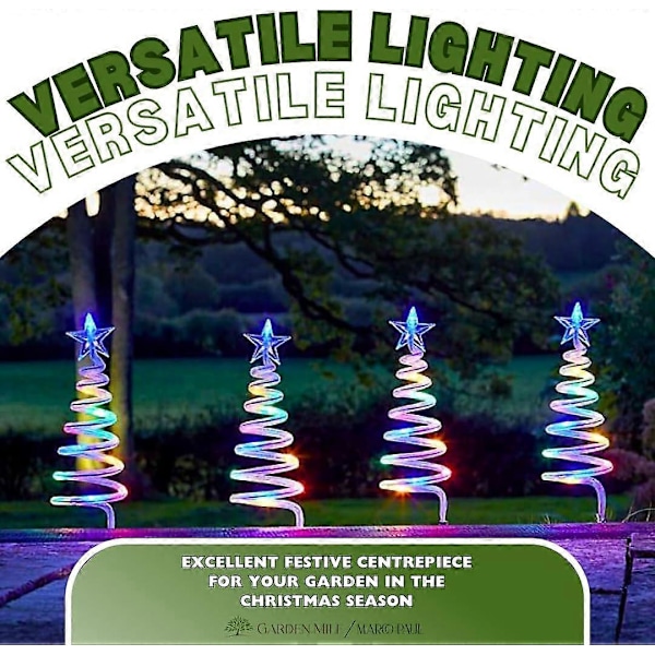 Nyhet Flerfärgad Julgran Spiral Stake Light - Batteridriven Trädgårdsdekoration - Set med 4 Festliga Utomhusbelysningar