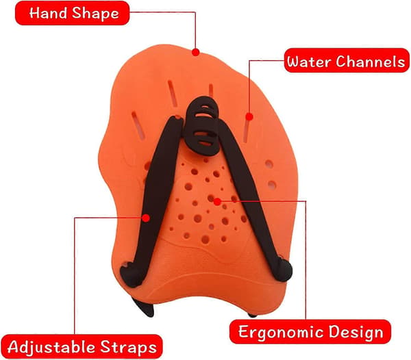 1 Par Simhandskar för Simning Hydrodynamisk Design Silikon Simträningshjälpmedel Paddel, Orange