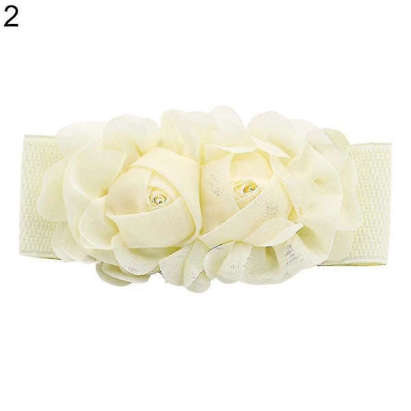 Dam Mode Dubbla Rosblommor Elastiskt Stretch Midjebälte Bred Stretch Midjeband