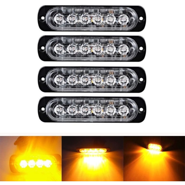 6 LED 18W Amber Ultra Slim Underbody Emergency Hazard Strobe War