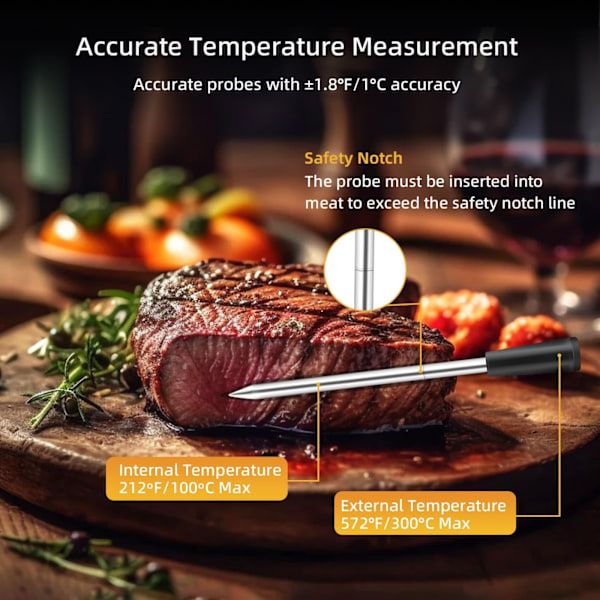Smart kötttermometer med Bluetooth, trådlös räckvidd för ugnen, Gri