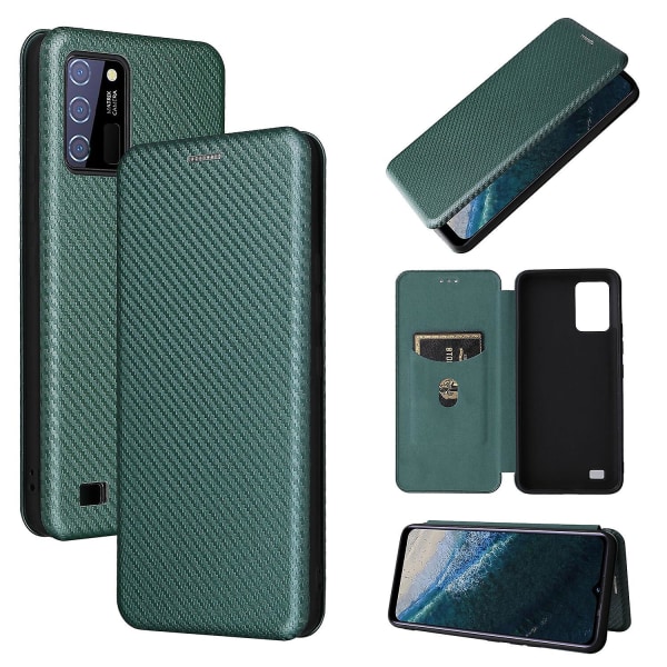 Kompatibel med Oukitel C25 Kolfibermönster Premium Flip Case Wit Green