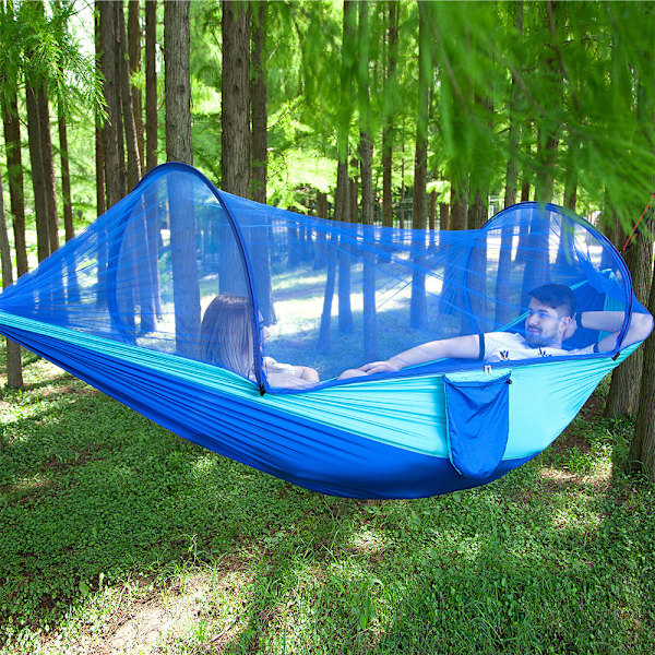 Ultralätt Resekamphängmatta Myggnät Hammock Himmelsblå färg 290x140