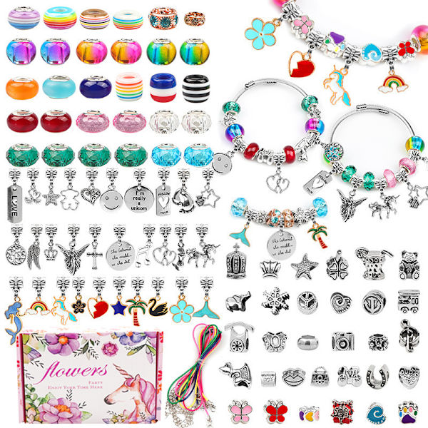 Populärt 1,75 cm Box Hög Barn DIY Unicorn Armband Set Pärla 98pcs (4cm box height)