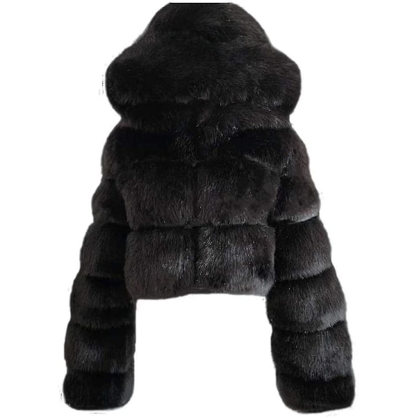 Fuskpälsrock Kvinnor Med Huva Beskurna Bubble Coats Fleece Kort Varm J Black 4X-Large