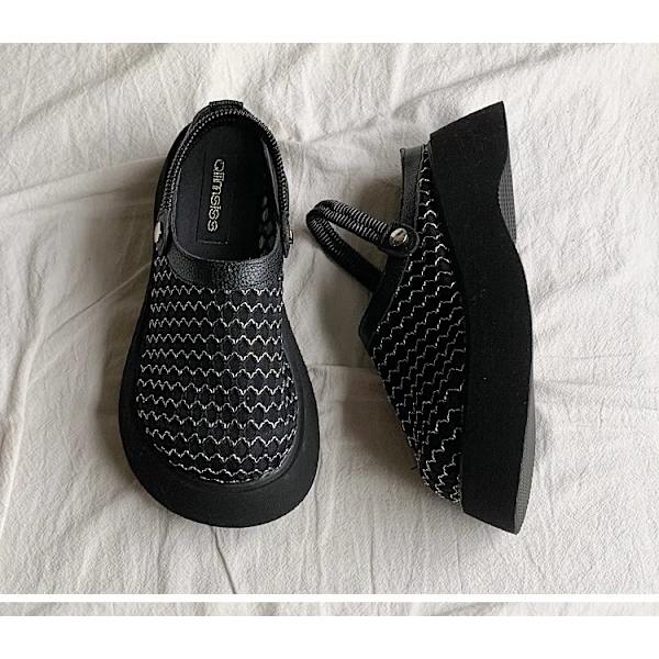 Klassiska Träskor Ny Design Balett Mesh Klackar Tjock Bottens Tofflor Mjuka och Bekväma Sandaler Black 36