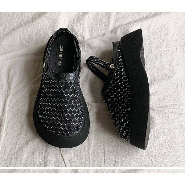 Klassiska Träskor Ny Design Balett Mesh Klackar Tjock Bottens Tofflor Mjuka och Bekväma Sandaler Black 38