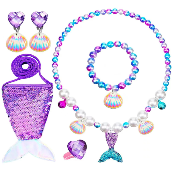 Xmas Gifts Mermaid Jewelry Kit, Inkluderat Shell Halsband Armband Ring Purple