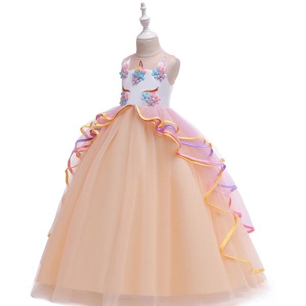 Flickor Rainbow Unicorn Fancy Princess Dress Kids Flower Pageant P orange 170cm
