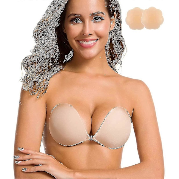 Självhäftande BH Axelbandslös Klister BH Osynlig Push Up Silikon BH För Rygglös Klänning Med Nippelskydd Nude