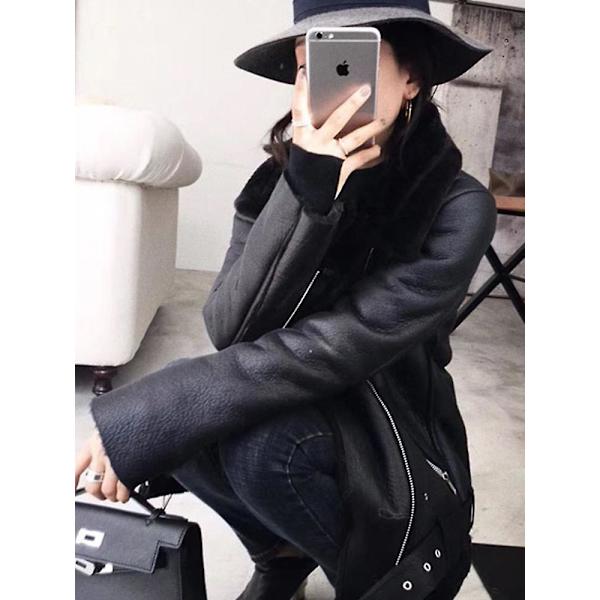Vinterjacka för kvinnor, tjock konstläder, päls, fårskinn, damjacka, päls Shearling Beige XL