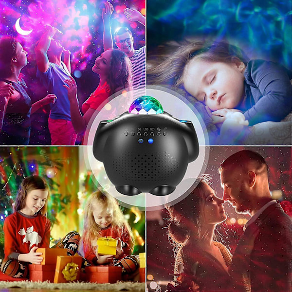 Nattlampa för Barn 4 i 1 med Bluetooth-Högtalare Fjärrkontroll Timer, LED Galaxy Projektor Justerbar