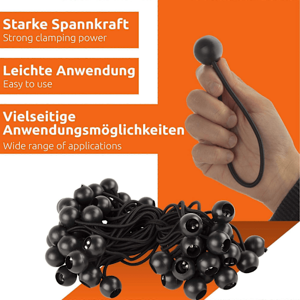 50-pack Bungee Cord, Bungee-krokar med plastkulor, Tältbungee för presenningar, lusthus, tält, svart högspänning