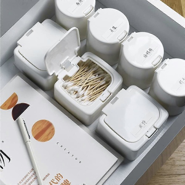 Bomullspinnebox, 2 stycken bomullspinnebox bomullspinnebehållare bomullspinnebox med lock bomullspinnebox för vardagsrum sovrum badrum, fyrkantig och
