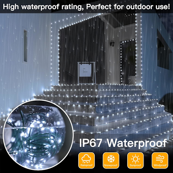 Ollny Julbelysning 800LED 80m Plug-in, IP67 Vattentät Grön Tråd Cool White 1000LED