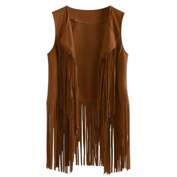 70-tals Hippiefest Retro Kostym med fransväst + byxor + halsduk Camel color XXL