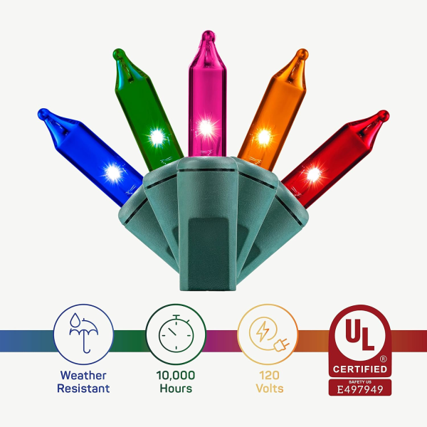 Julbelysning [Set om 100] Flerfärgade Julbelysning, UL-certifierad Blue - Green Wire 200