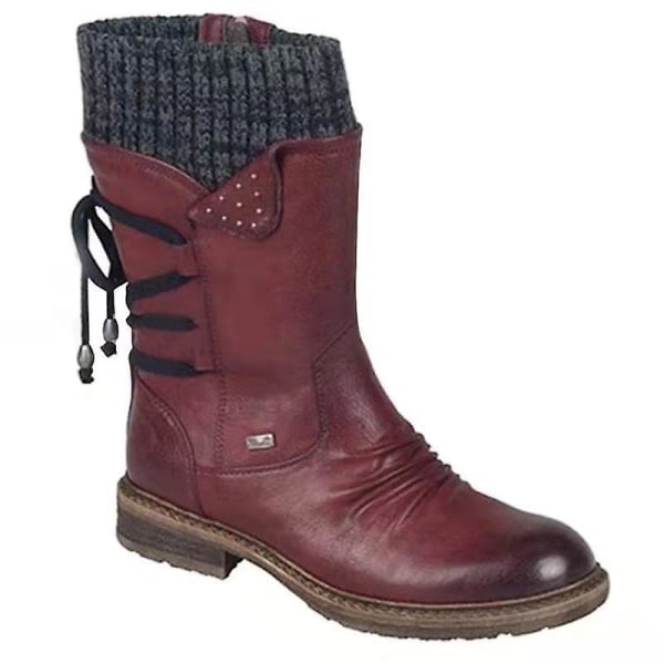 Damskor Ankle Boots Varma Fodrade Vinter Snörskor Red EUR36