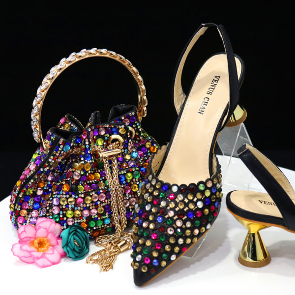 Italiensk design sko och väska set hög kvalitet handgjorda Lady Evening Ban colorful 37