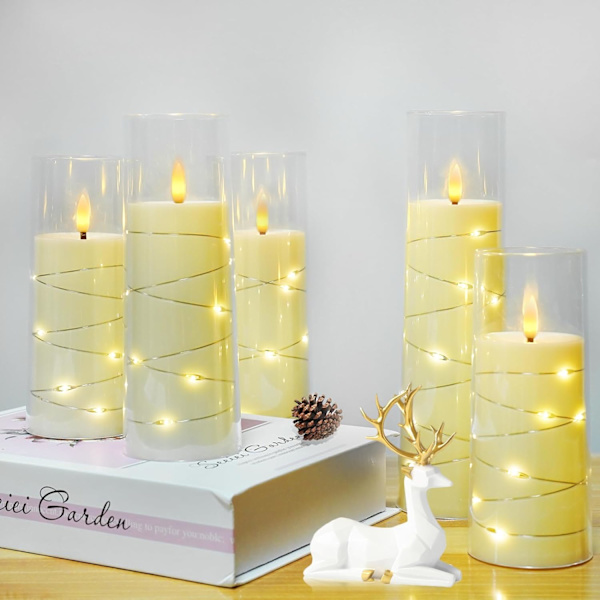 kakoya Flamlösa LED-ljus med timer 5 st flimrande flamlösa Cand Ivory